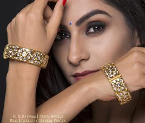 18k Gold and Diamond Polki Bangle Pair - gold diamond polki kundan meena jadau jewellery