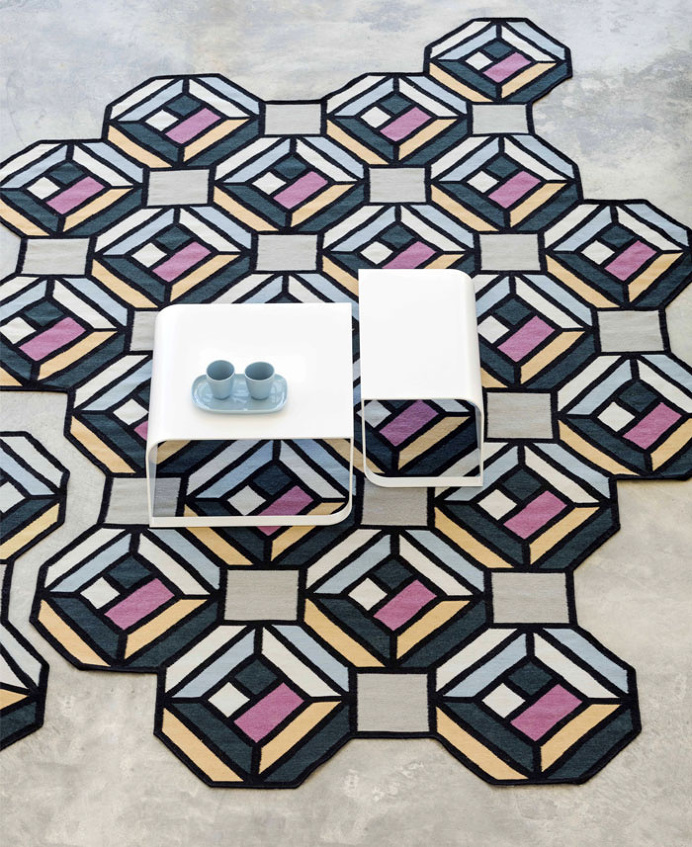 Visual Effects and Geometric Puzzle in the Latest GAN Kilim Collection - InteriorZine #floor #rugs #carpets