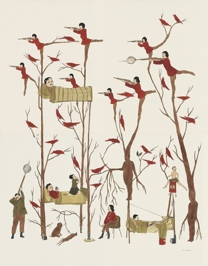 2005 DZAMA1861.200.jpg 602 × 768 Pixel #hunter #dzama #shooting #marcel #birds #drawing #trees