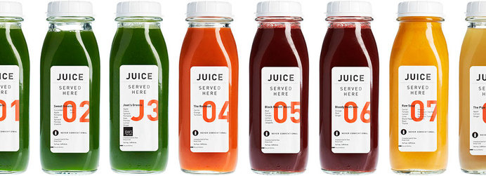 JUICE Served Here — The Dieline #packaging #system #juice #bottle #glass #typography