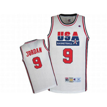 Michael Jordan 9# White USA Basketball Jersey Red Blue Number #fashion