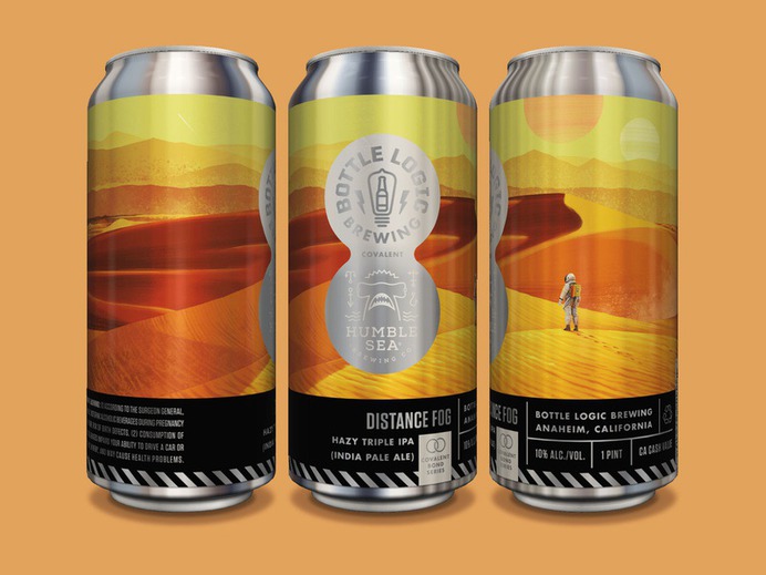 Bottle Logic Distance Fog Hazy Triple IPA cosmonaut astronaut exploration space mars pulp art craft beer packaging design illustration