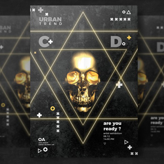 Skull flyer template Free Psd. See more inspiration related to Brochure, Flyer, Poster, Mockup, Business, Vintage, Invitation, Music, Party, Halloween, Template, Brochure template, Skull, Leaflet, Art, Grunge, Celebration, Black, Text, Holiday, Flyer template, Stationery, Mock up, Poster template, Night, Disco, Booklet, Mexican, Club and Mock on Freepik.