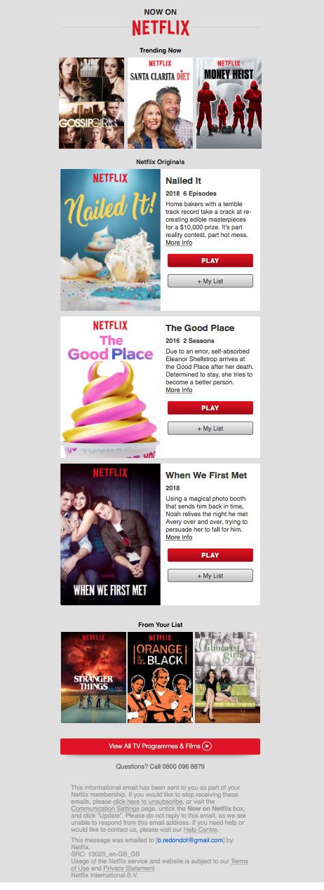 Netflix email newsletter example