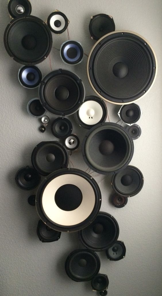 Speaker Wall It took lots of visits to garage sales and second-hand stores to find all the speakers but in the end it was worth it!