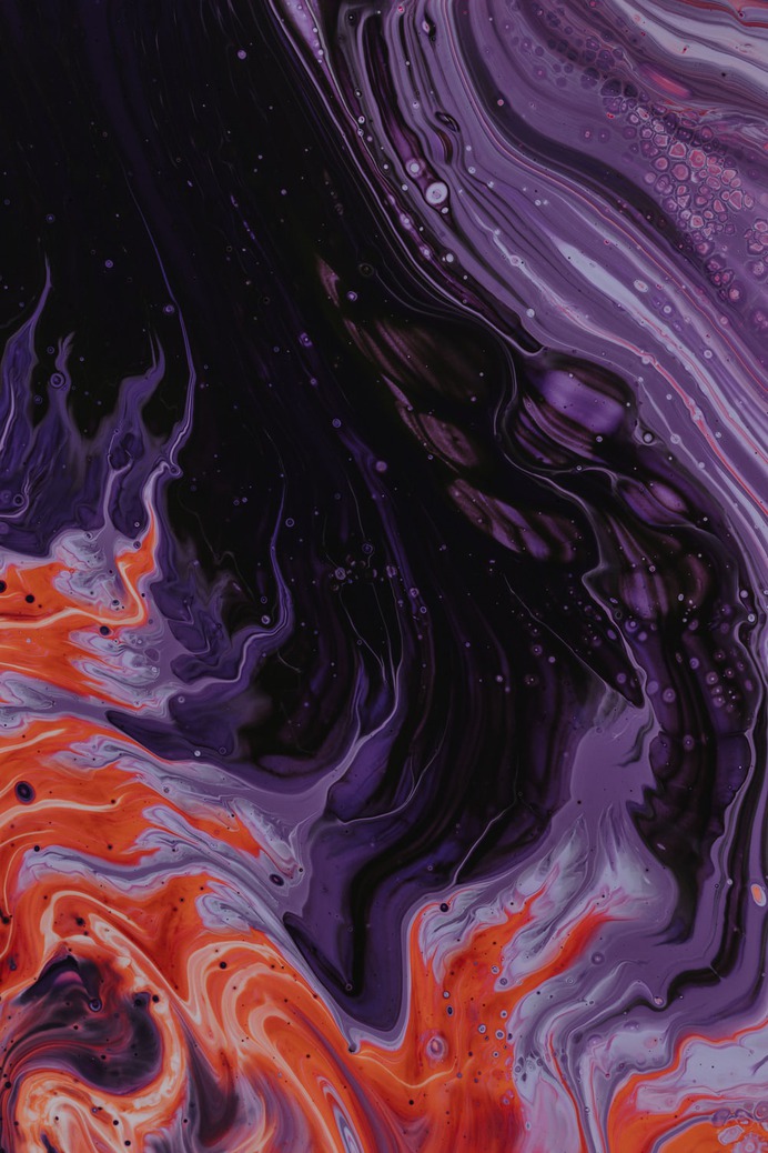 purple, black, and orange abstract painting