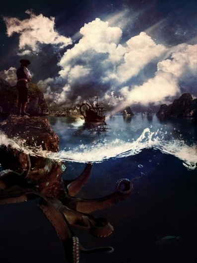 A Journey to Tortuga » Design You Trust – Social Inspirations! #ocean #matte #tortuga #ship #sea #art #painting #pirates #kraken