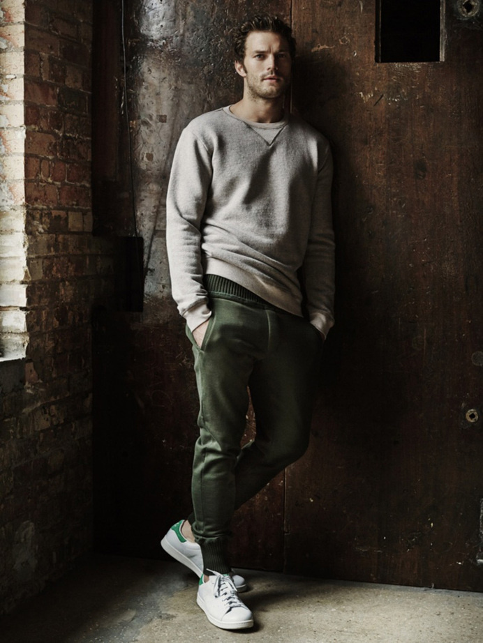 Jamie Dornan for Observer Magazine, styled by Helen Seamons. #jamiedornan #sportwear #male #bearded