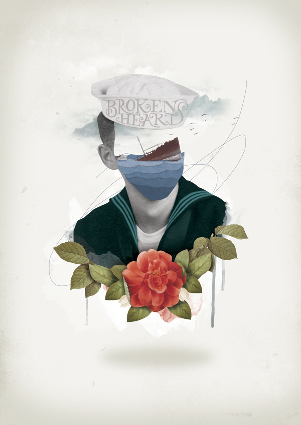 Nazario Graziano / Broken Hearts #sailor #rose #illustration #sea #vintage #collage