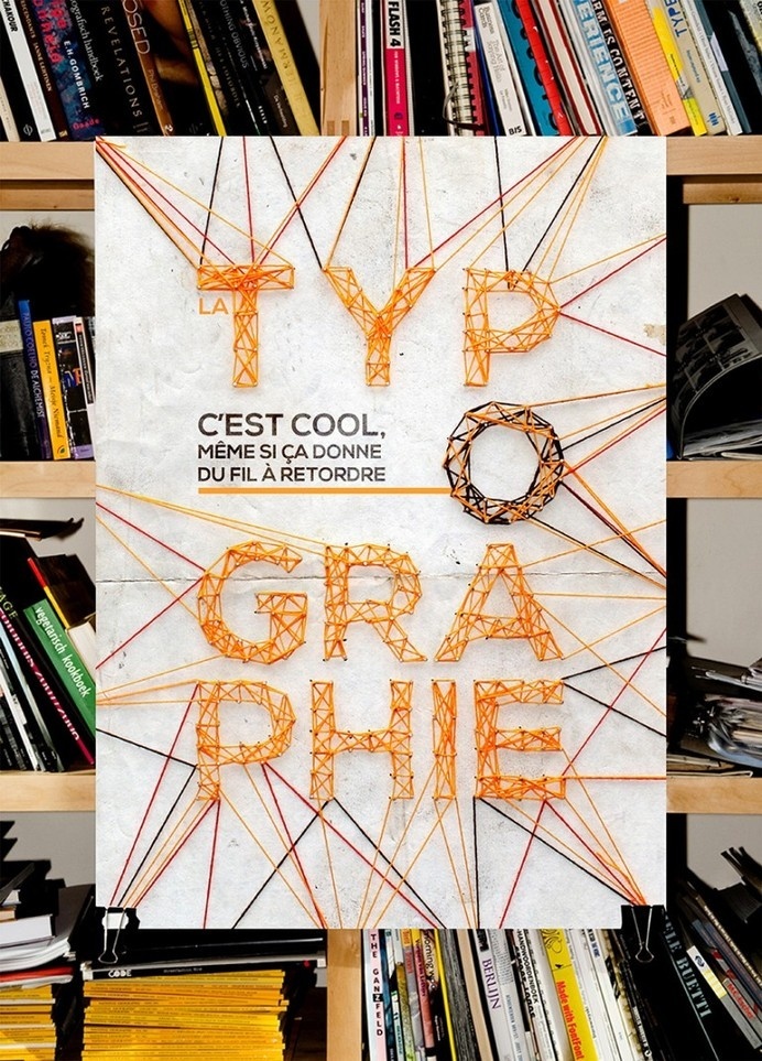 Production of a poster on "Typography is …". Made with wool and nails. #lettering #ails #poster #made #wool #hand #typography