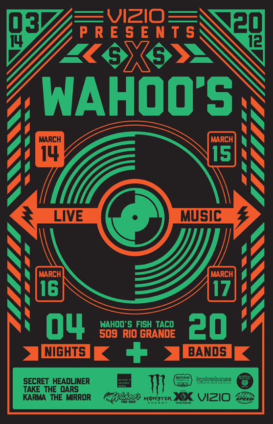 Wahoo's SXSWahoos poster #tx #print #sxsw #screen #austin #poster #music