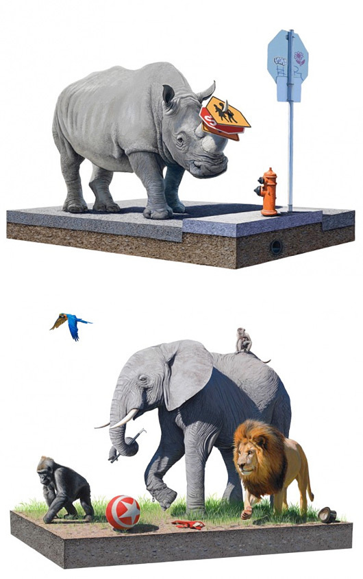 Paintings by Josh Keyes #illustration #rhino