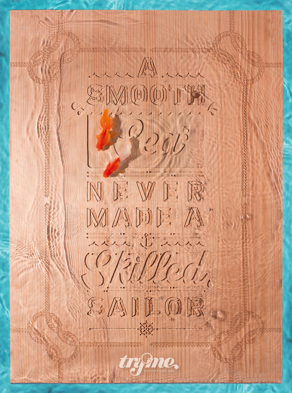 "A smooth sea never made a skilled sailor" #lettering #water #self #fish #turquoise #wood #craft #sea #handmade #melbourne #barcelona #promo #typography