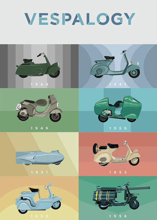 CJWHO ™ (Watch 60 Years of Chic Vespas Go By Now, Paris ...) #design #advertising #vespa #illustration #colors #vespalogy #art