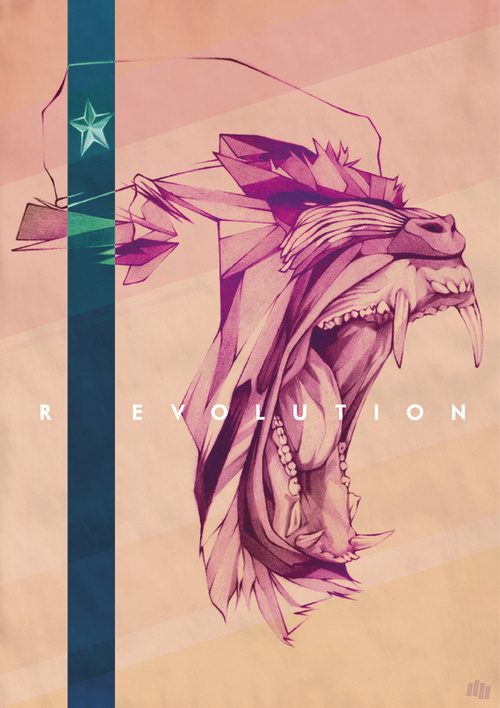R EVOLUTION by Dani Blázquez #teeth #roar #pink #bite #monkey #illustration #snarl #painting #purple #mouth