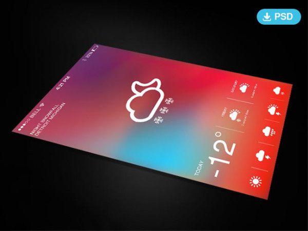 Free Weather App UI PSD for Designer