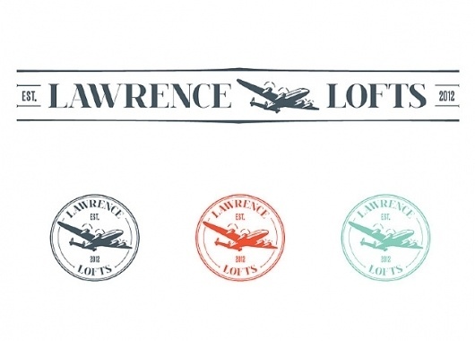 Lawrence Lofts - Portfolio #stamp #red #airplane #turquoise #lofts #vintage #logo #blue