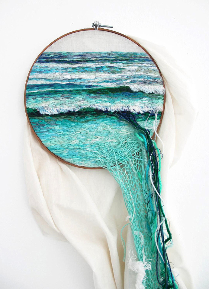 embroidedy, landscape, sea