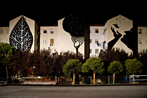 Alberto de Pedro #mural #tree #leaf #art #street #shadow