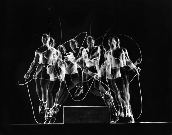 Rope skipping champion Gordon Hathaway | It's About Time: Classic Stroboscopic Photos | LIFE.com #white #multiple #rope #exposure #black #jump #and