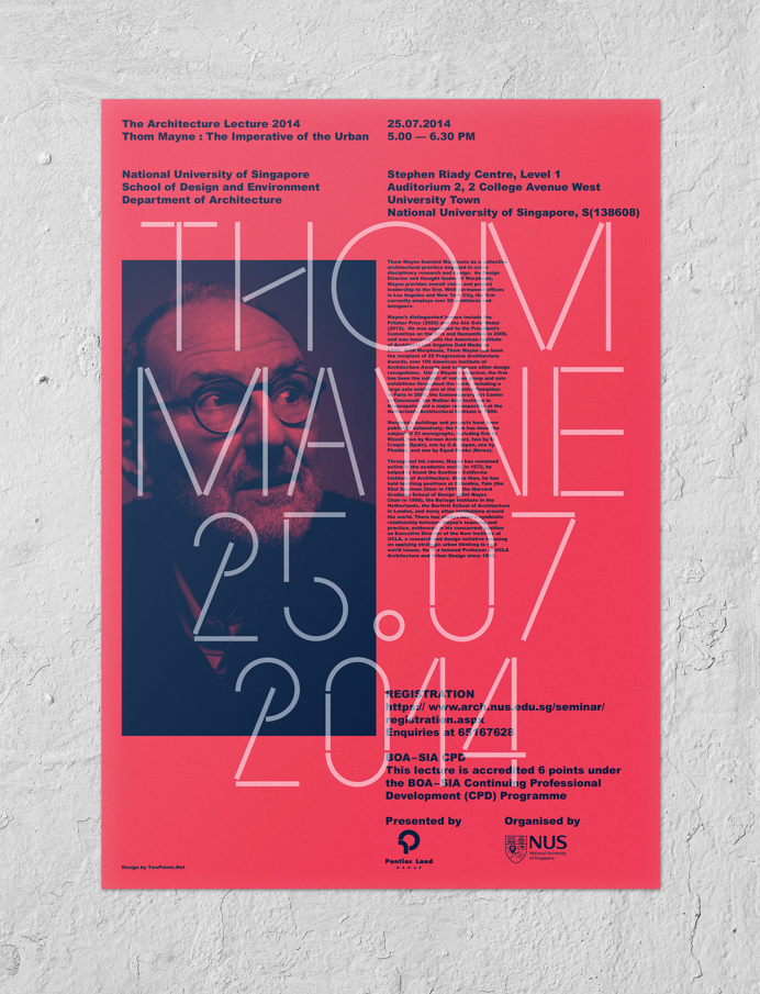 TwoPoints.Net has been commissioned to design the visual identity of the architecture lecture series at the National University of Singapore