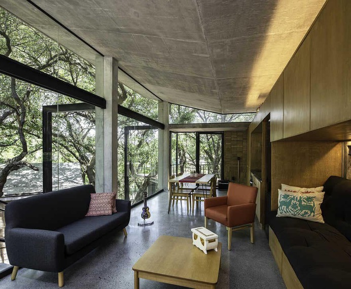 Small Pavilions Connected by External Walkways, living room