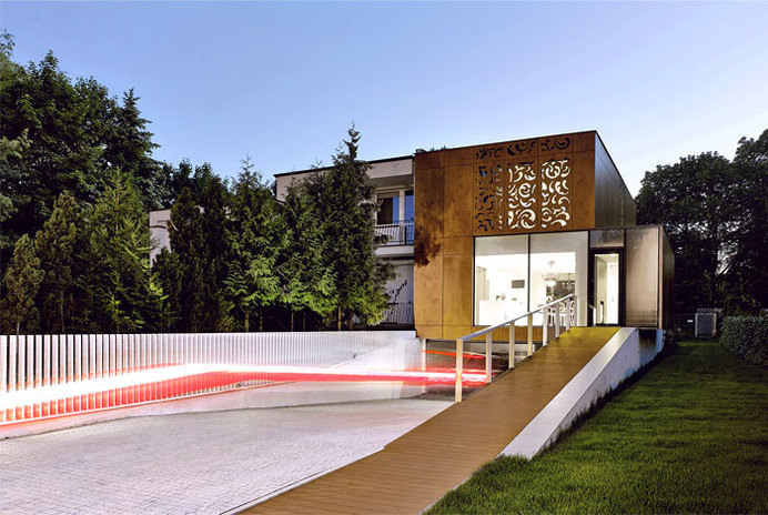 Perforated House Simple Cube with no Balconies house wooden plate facade #house #design #dream #home #architecture