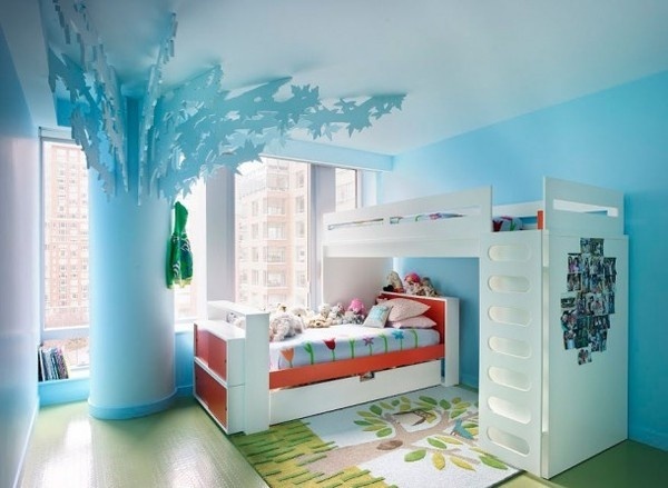 White and blue artistic modern kids room #interior #painting #art #kids #apartment #room