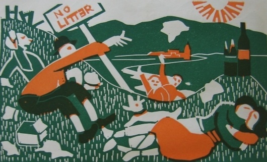 Flight+-+English+picnic.jpg 1,000×607 pixels #print #arts #illustration #linocut #fine