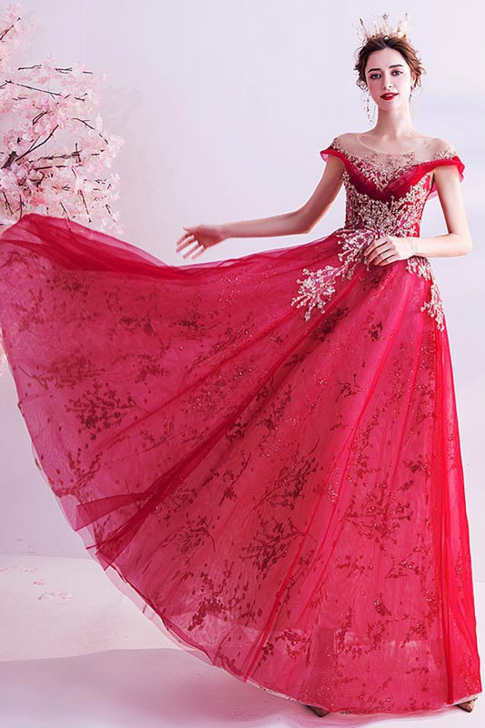 eDressit New Red Shiny Beads Tulle Party Evening Dress (36223602)