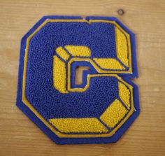Vintage 1960s Chenille Wool Varsity "C" Block Letter Letterman Patch Blue & Gold