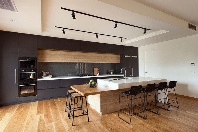 Amazing Clear Painted Kitchen Islands Near Stools With Little Accent Of Timber Attached Over Countertop Area