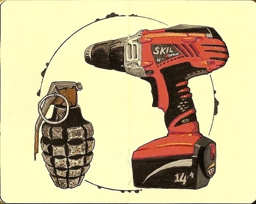 All sizes | need a hole in the wall | Flickr - Photo Sharing! #ink #and #hand #drill #moleskine #pen #grenade #inkandclay #drawing #sketch