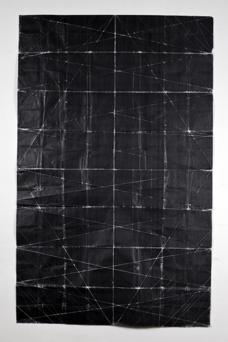 Niall McClellandTapestry - Beaten (2010)toner on paper, folded #black #white #geometric