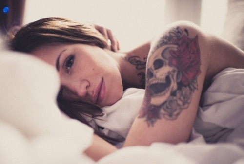 Chip K // #woman #photography #portrait #tattoos #skull #beauty
