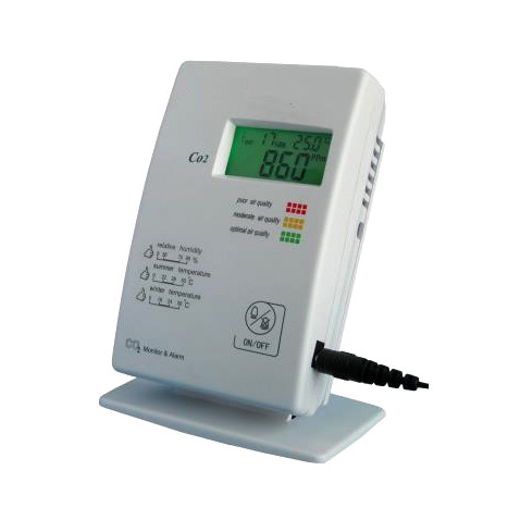 ◆ Real time carbon dioxide detection and monitoring ◆ Temperature and humidity detection and display ◆ Three-color backlit LCD and buz