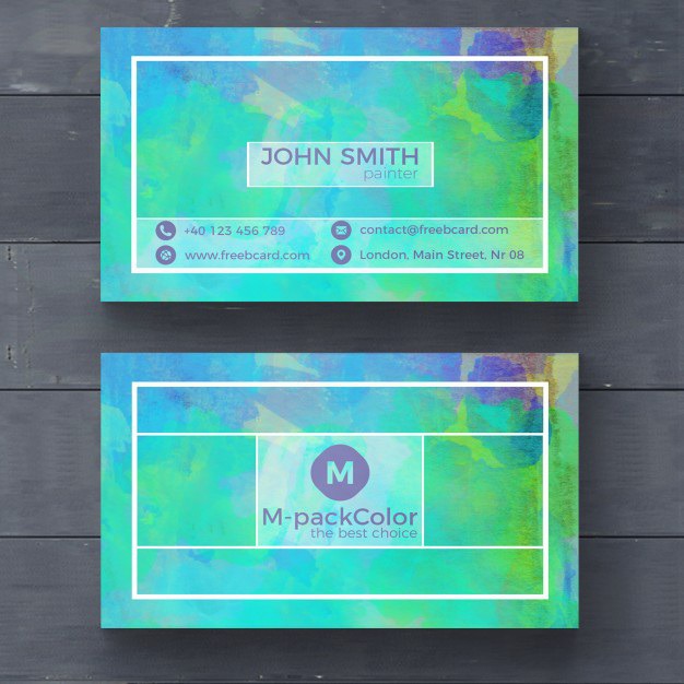 Green watercolor business card Free Psd. See more inspiration related to Logo, Business card, Mockup, Business, Abstract, Card, Template, Office, Visiting card, Presentation, Stationery, Corporate, Mock up, Company, Modern, Branding, Visit card, Identity and Brand on Freepik.