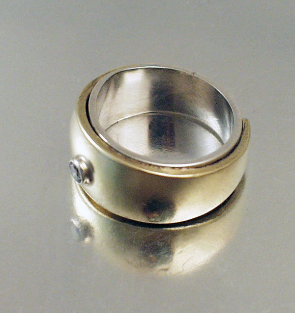 Bronze Band Solitaire Sterling Silver with Crystal Clear CZ #fashion #ring #gold