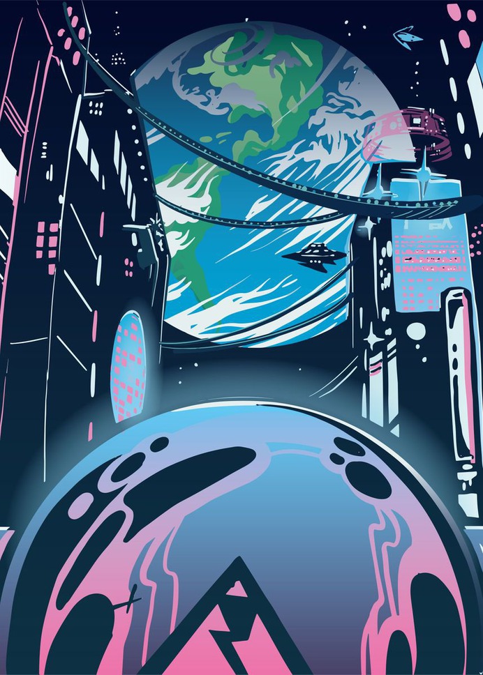 "Futuristic City" Poster Print on metal by Sam Kal