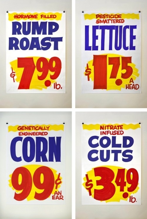 Typeverything.com One of a kind, hand-lettered "grocery signs" on butcher paper by Division of Labor. #lettering #sign #supermarket #grocery #painting #signage #typography