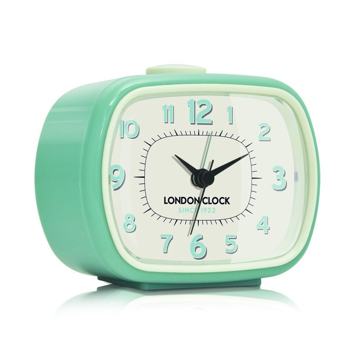 London Clock Company 'GEO' Alarm Clock, Duck Egg 8.5cm x 10.5cm x 5.5cm