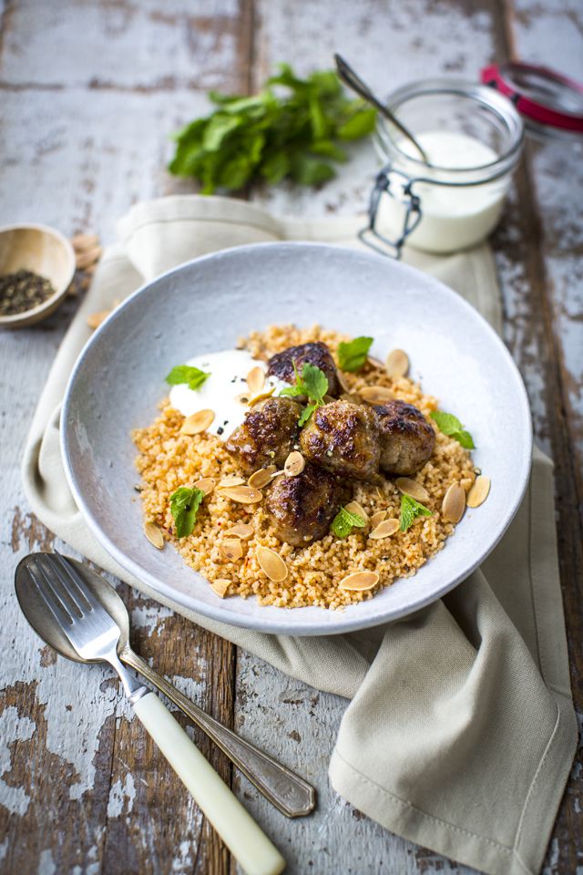 Morrocan Spiced Sausage Meatballs with Harissa Cous Cous | DonalSkehan.com, Made mostly of store cupboard staples.