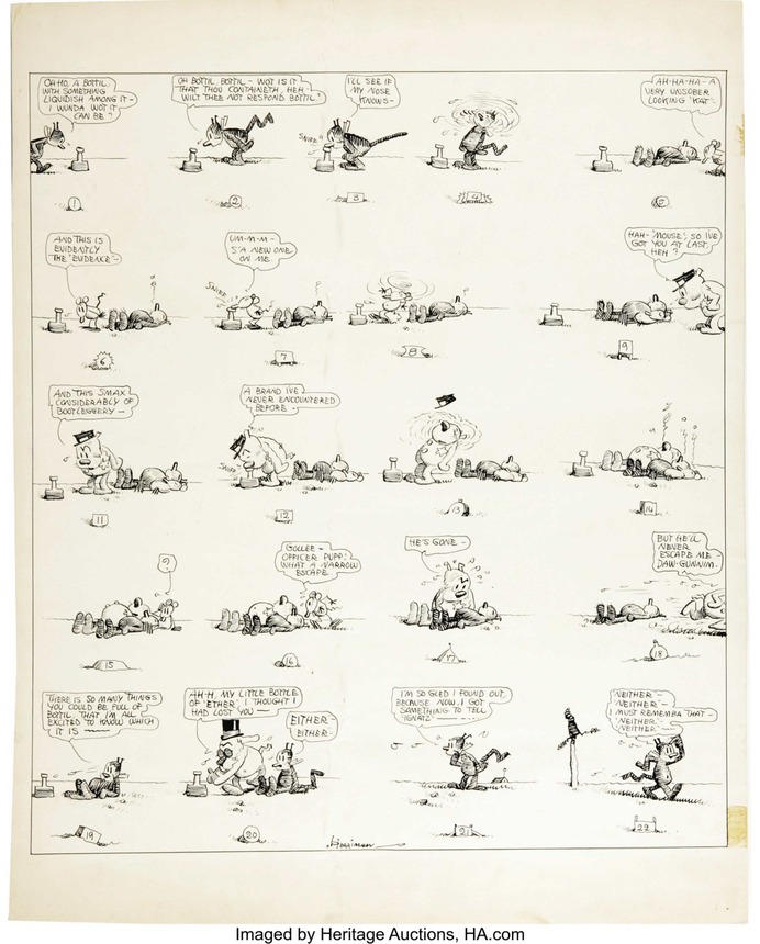 George Herriman - Krazy Kat Sunday Comic Strip Original Art, dated 3-27-21 (King Features Syndicate, 1921) 