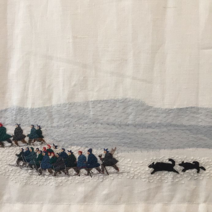 stitchingsanity: “ shihlun: “ Britta Marakatt-Labba (b. 1951, Idivuoma, Sweden) - Historja (2003–07) Embroidery, print, appliqué, and wool on linen “Britta Marakatt-Labba was born in Idivuoma, outside of Kiruna in northern Sweden, Growing up with a...