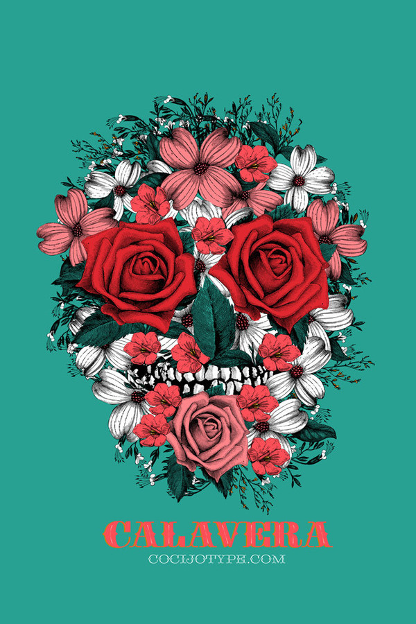 Calavera wallpaper by Eréndida Mancilla to promote Calvera font - cocijotype foundry #engraving #poster
