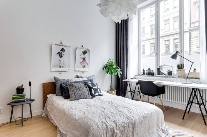 Apartment, living room, black & white, dinning room, bedroom