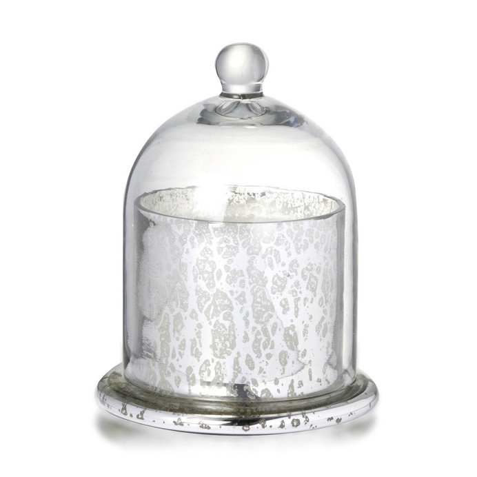 Votive with Dome Antique Silver Glass With Wax H15cm x W11.5cm