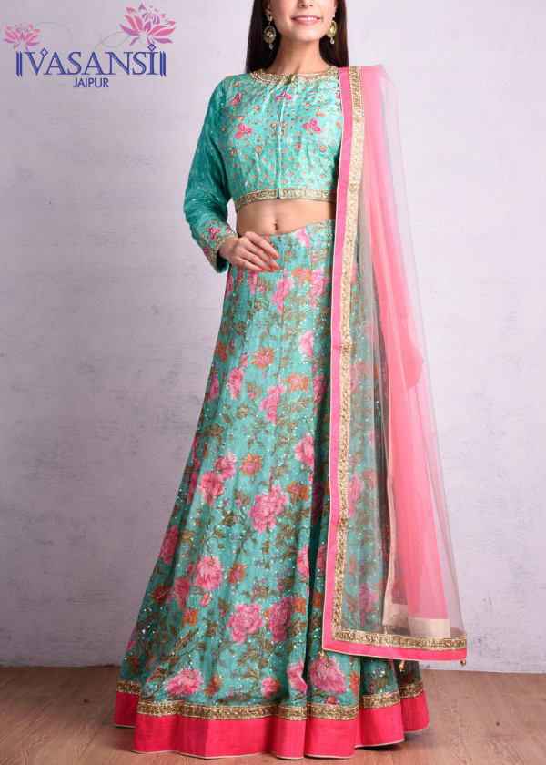 Vasansi Green Net Crop Set Lehenga