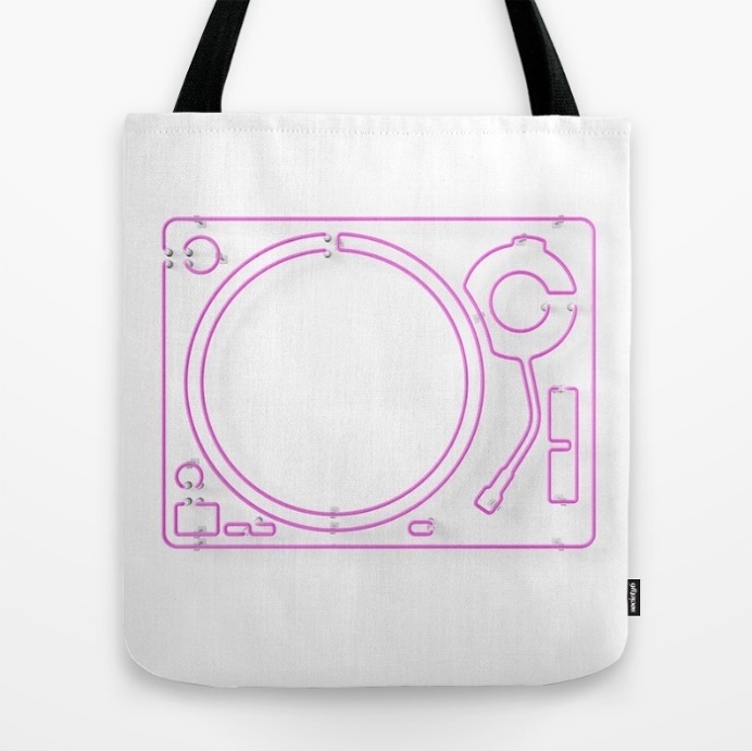 Neon Turntable #2 Tote Bag at Søciety6 #turntable #technics1200 #neonsign #3dart #cinema4d #3drender #rickardarvius