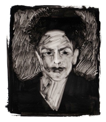 julie #white #black #illustration #portrait #and #oil